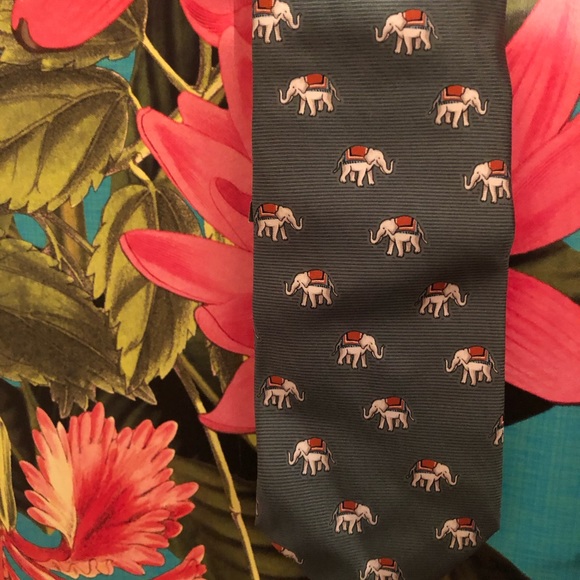 Lot of 2 Beaufort tie rack fun ties, 100% silk!Hippopotamus and elephant print . - Picture 4 of 8